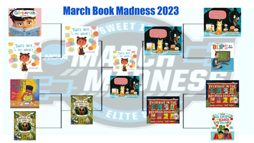 bracket of books showing That's Not My Name and There are no Bears in This Bakery as the final two.